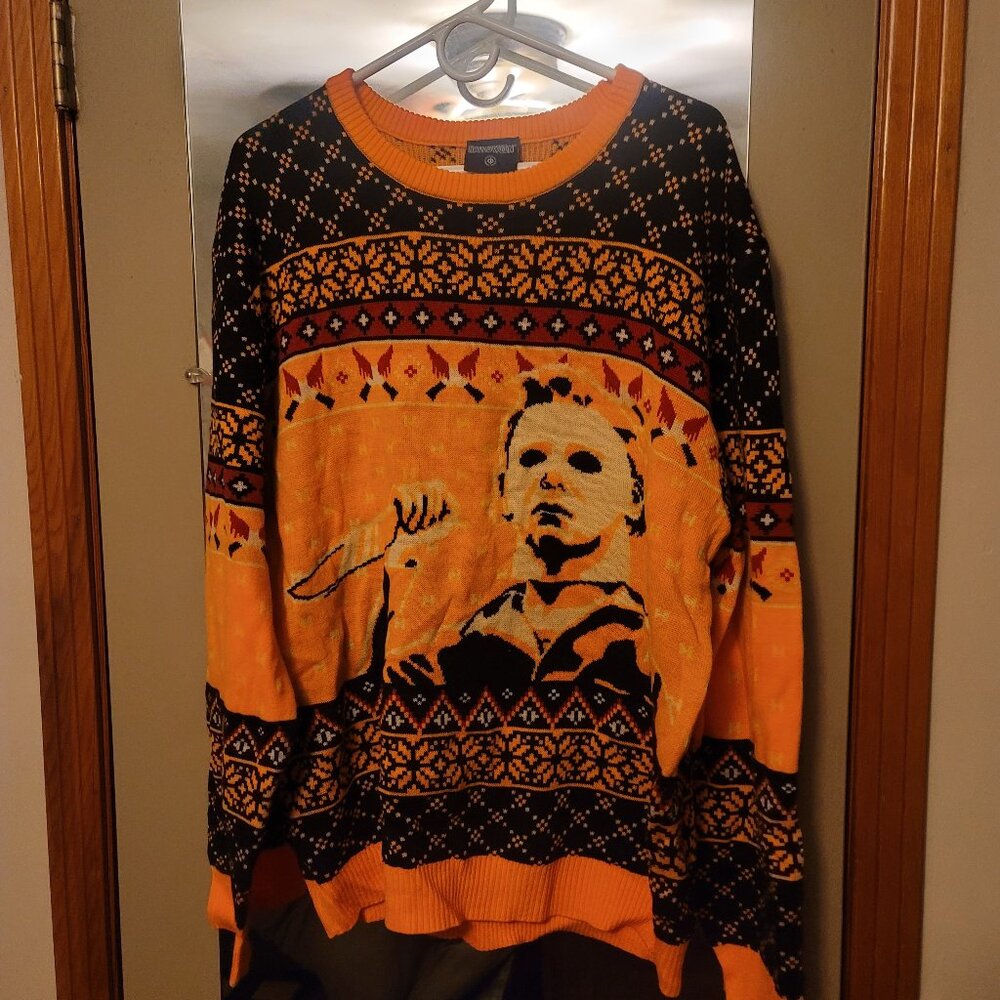 Mens Michael Myers Halloween Ugly Christmas Sweater 2X